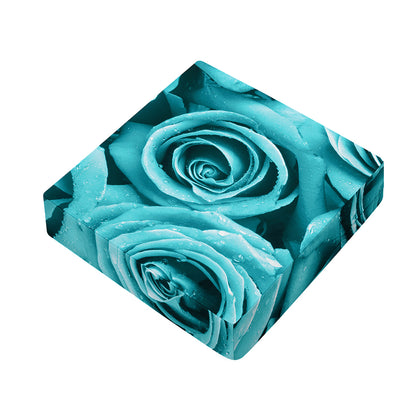 Turquoise Rose Flower Print Outdoor Seat Cushion Cover