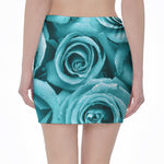 Turquoise Rose Flower Print Pencil Mini Skirt