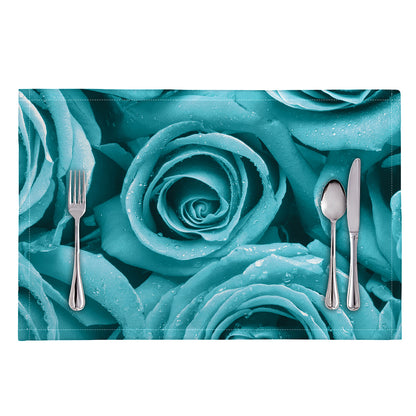 Turquoise Rose Flower Print Placemat