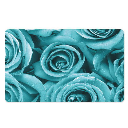 Turquoise Rose Flower Print Polyester Doormat
