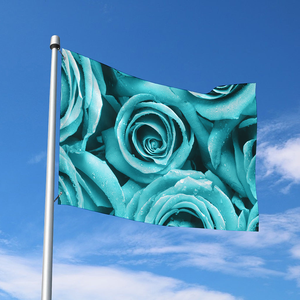 Turquoise Rose Flower Print Polyester Flag