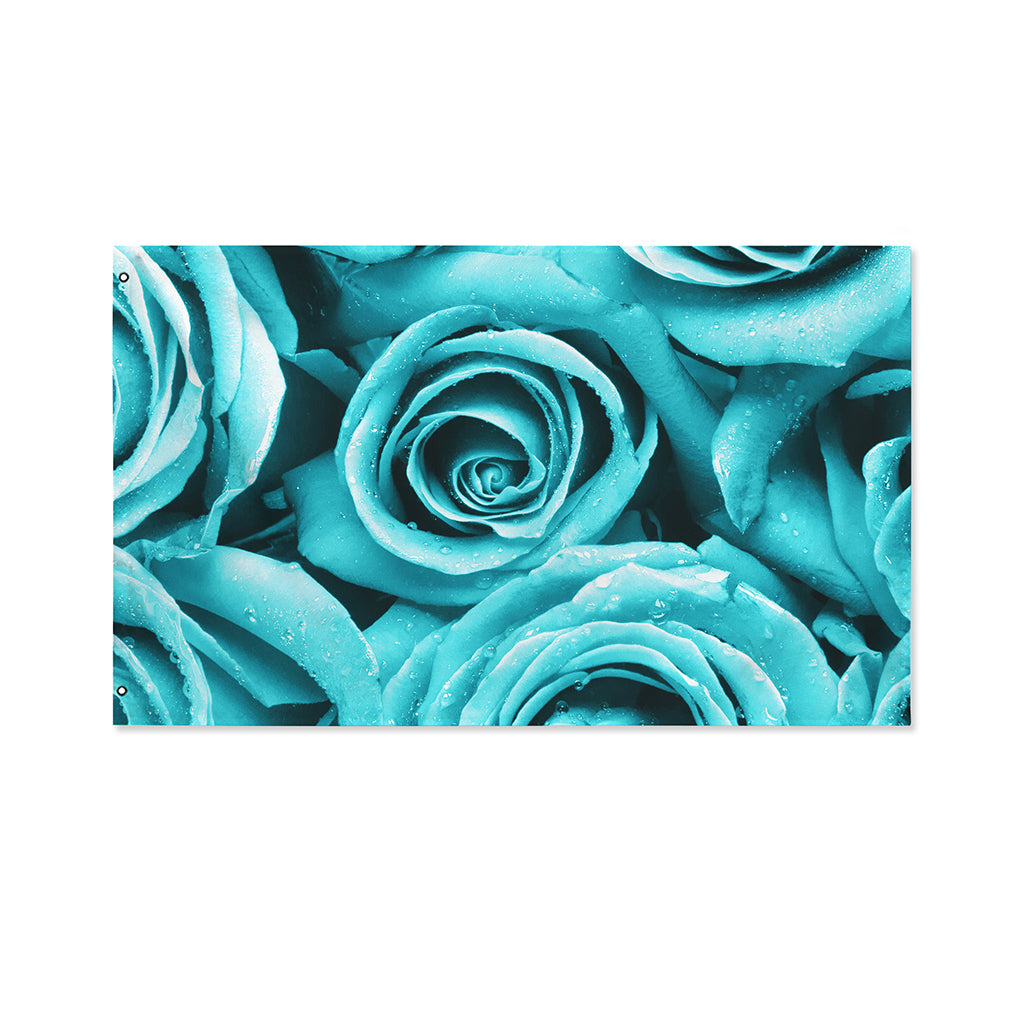 Turquoise Rose Flower Print Polyester Flag