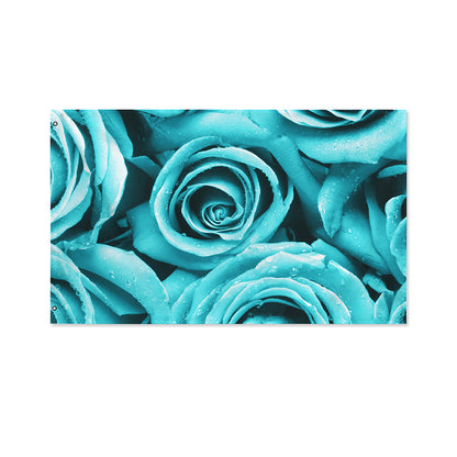 Turquoise Rose Flower Print Polyester Flag