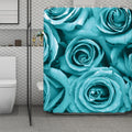 Turquoise Rose Flower Print Polyester Shower Curtain