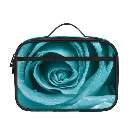 Turquoise Rose Flower Print Portable Lunch Bag