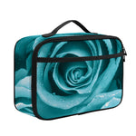Turquoise Rose Flower Print Portable Lunch Bag