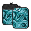 Turquoise Rose Flower Print Pot Holders With Pocket