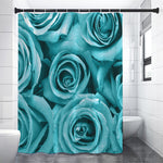 Turquoise Rose Flower Print Premium Shower Curtain