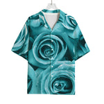 Turquoise Rose Flower Print Rayon Hawaiian Shirt