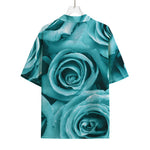 Turquoise Rose Flower Print Rayon Hawaiian Shirt