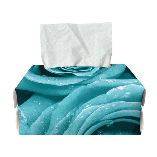 Turquoise Rose Flower Print Rectangle Tissue Box Cover