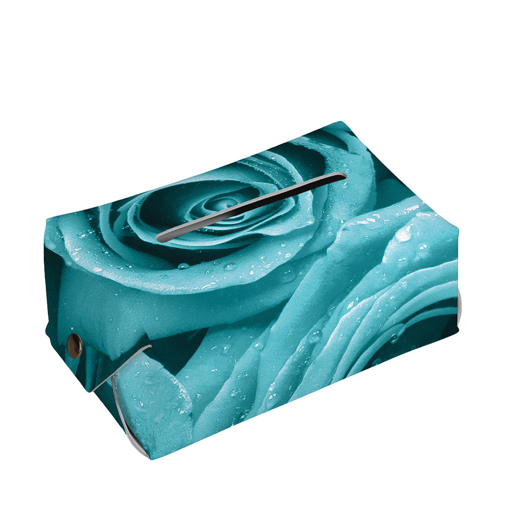 Turquoise Rose Flower Print Rectangle Tissue Box Cover