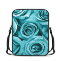 Turquoise Rose Flower Print Rectangular Crossbody Bag