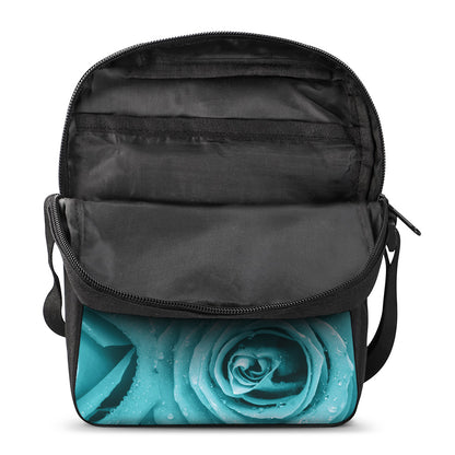 Turquoise Rose Flower Print Rectangular Crossbody Bag