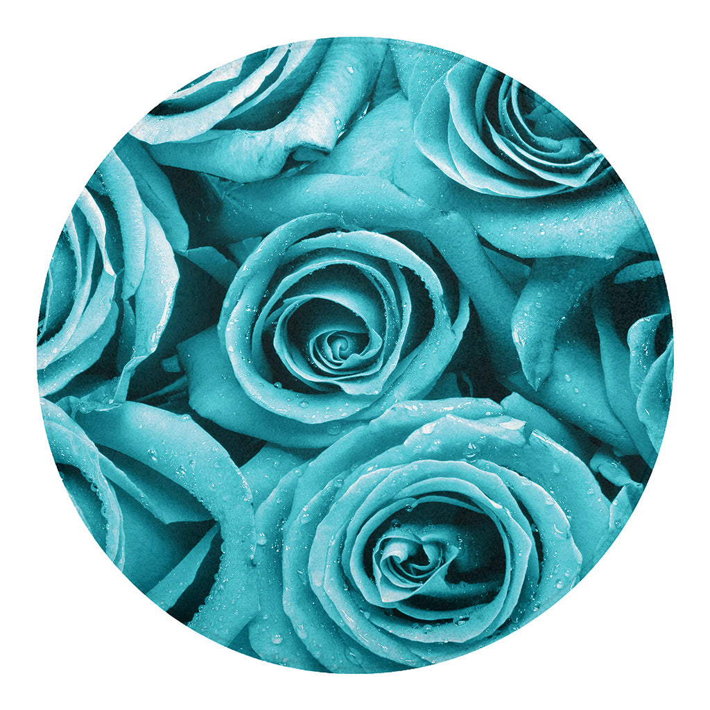 Turquoise Rose Flower Print Round Blanket