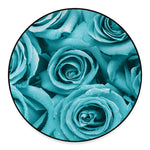 Turquoise Rose Flower Print Round Floor Mat