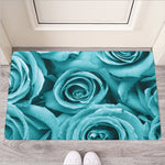 Turquoise Rose Flower Print Rubber Doormat