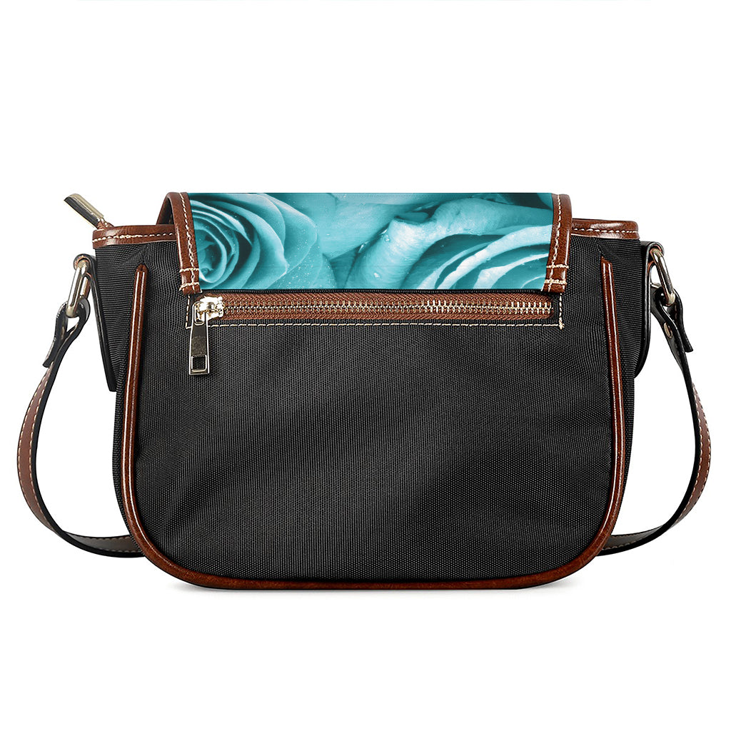 Turquoise Rose Flower Print Saddle Bag
