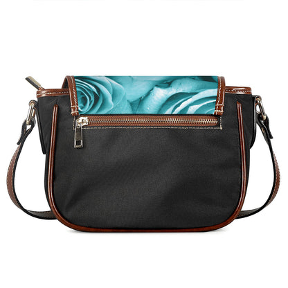 Turquoise Rose Flower Print Saddle Bag