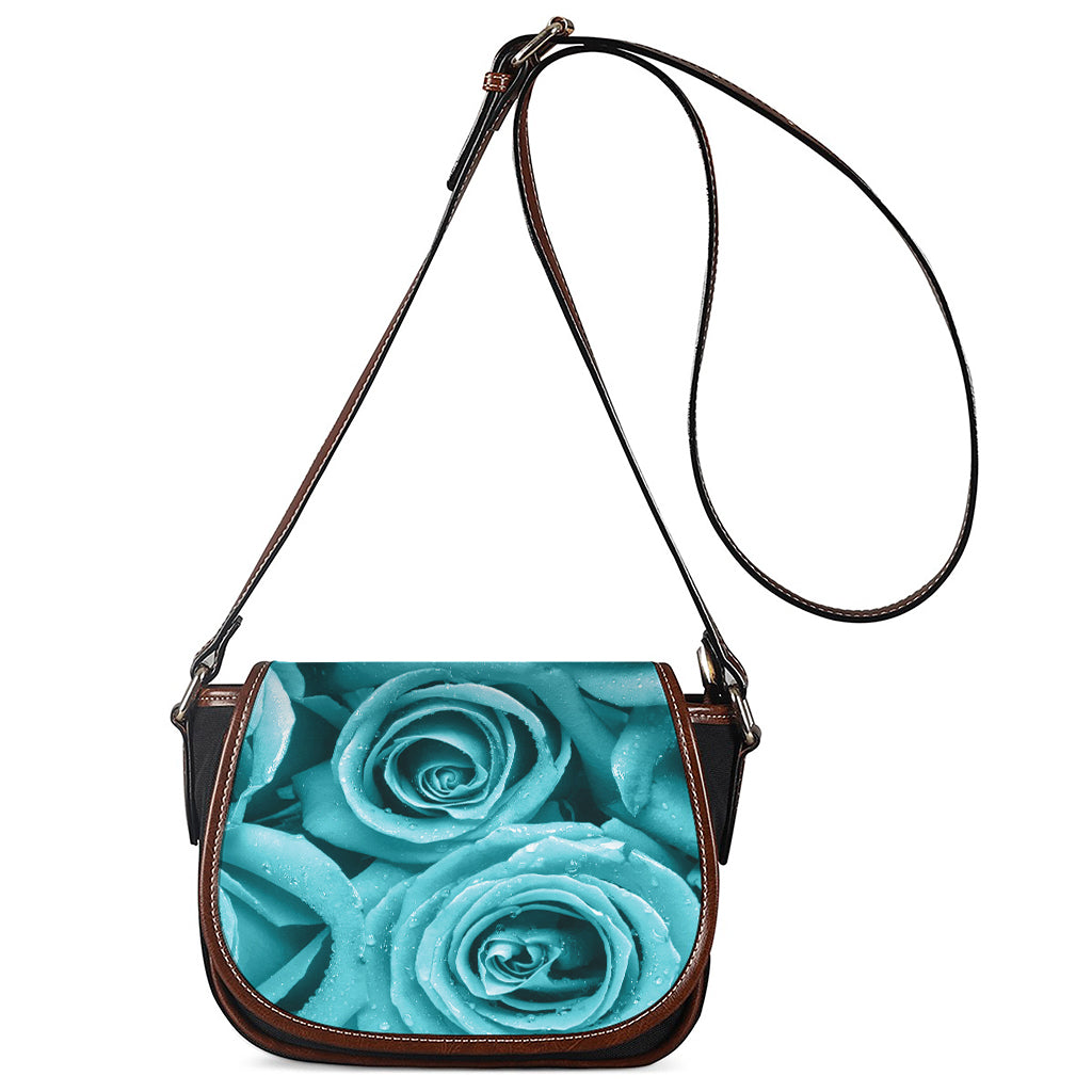 Turquoise Rose Flower Print Saddle Bag