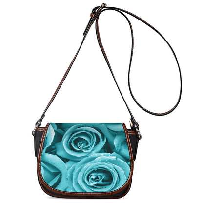 Turquoise Rose Flower Print Saddle Bag