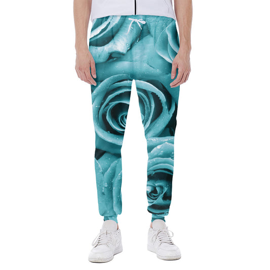 Turquoise Rose Flower Print Scuba Joggers