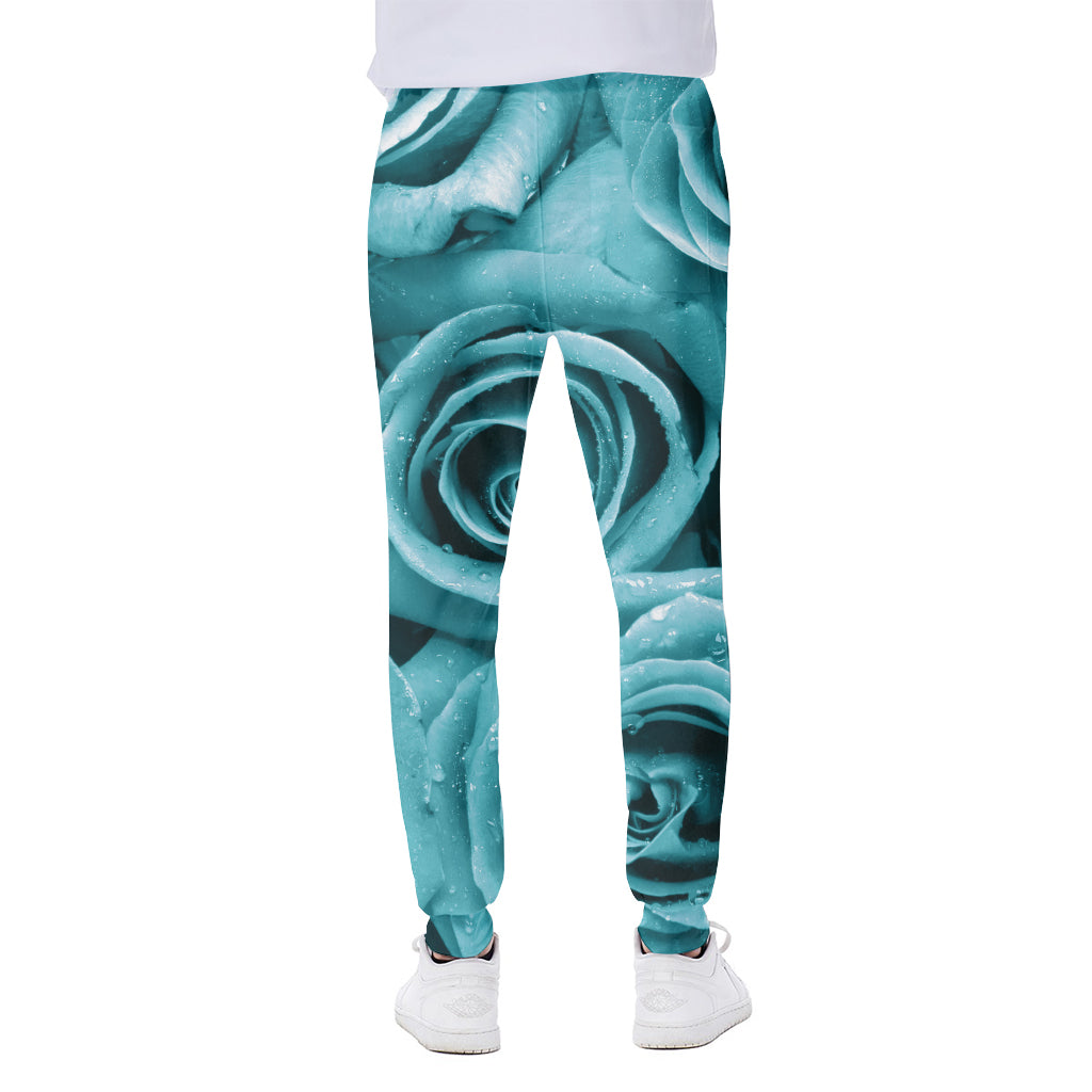 Turquoise Rose Flower Print Scuba Joggers