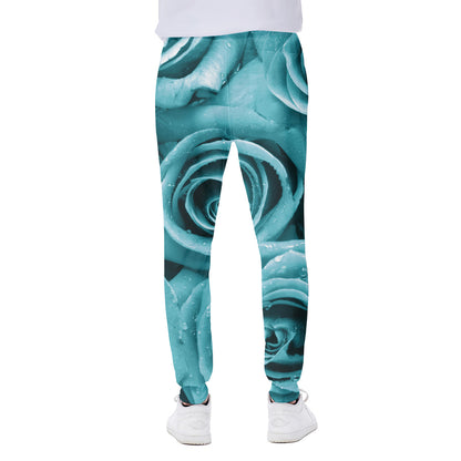 Turquoise Rose Flower Print Scuba Joggers