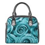 Turquoise Rose Flower Print Shoulder Handbag