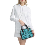 Turquoise Rose Flower Print Shoulder Handbag