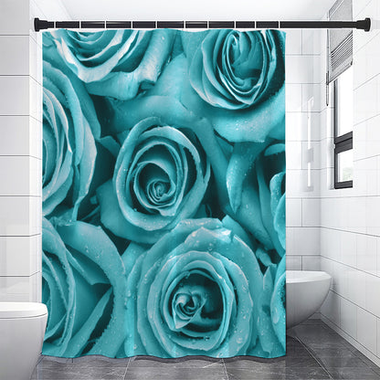 Turquoise Rose Flower Print Shower Curtain