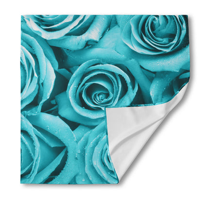 Turquoise Rose Flower Print Silk Bandana