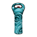Turquoise Rose Flower Print Single Neoprene Wine Tote