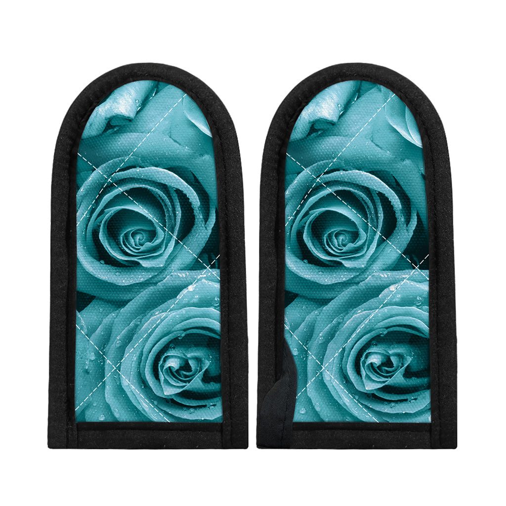 Turquoise Rose Flower Print Skillet Handle Cover