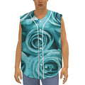 Turquoise Rose Flower Print Sleeveless Baseball Jersey