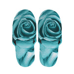 Turquoise Rose Flower Print Slippers