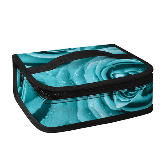 Turquoise Rose Flower Print Small Lunch Bag
