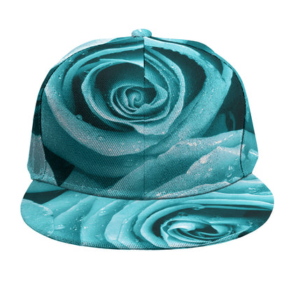 Turquoise Rose Flower Print Snapback Cap