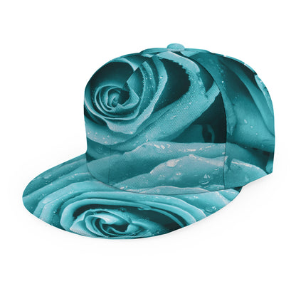 Turquoise Rose Flower Print Snapback Cap