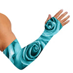 Turquoise Rose Flower Print Sun Protection Arm Sleeves
