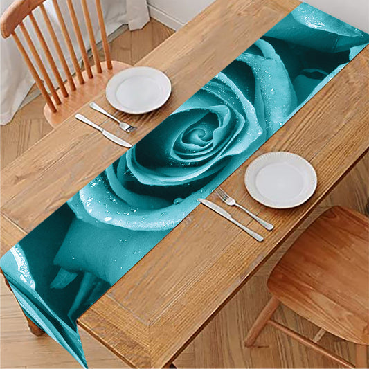Turquoise Rose Flower Print Table Runner