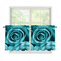 Turquoise Rose Flower Print Tier Curtains