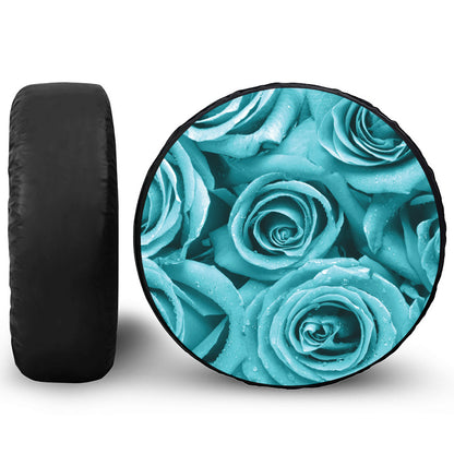 Turquoise Rose Flower Print Tire Cover