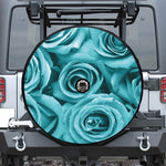 Turquoise Rose Flower Print Tire Cover With Camera Hole
