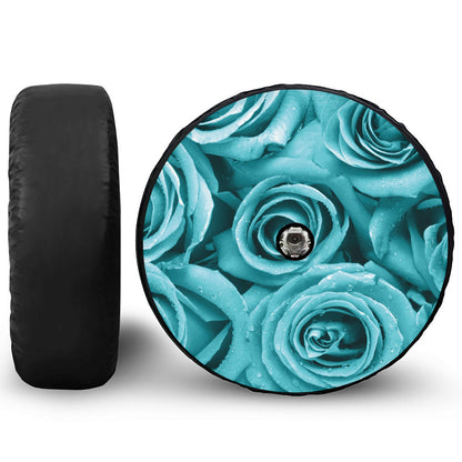 Turquoise Rose Flower Print Tire Cover With Camera Hole