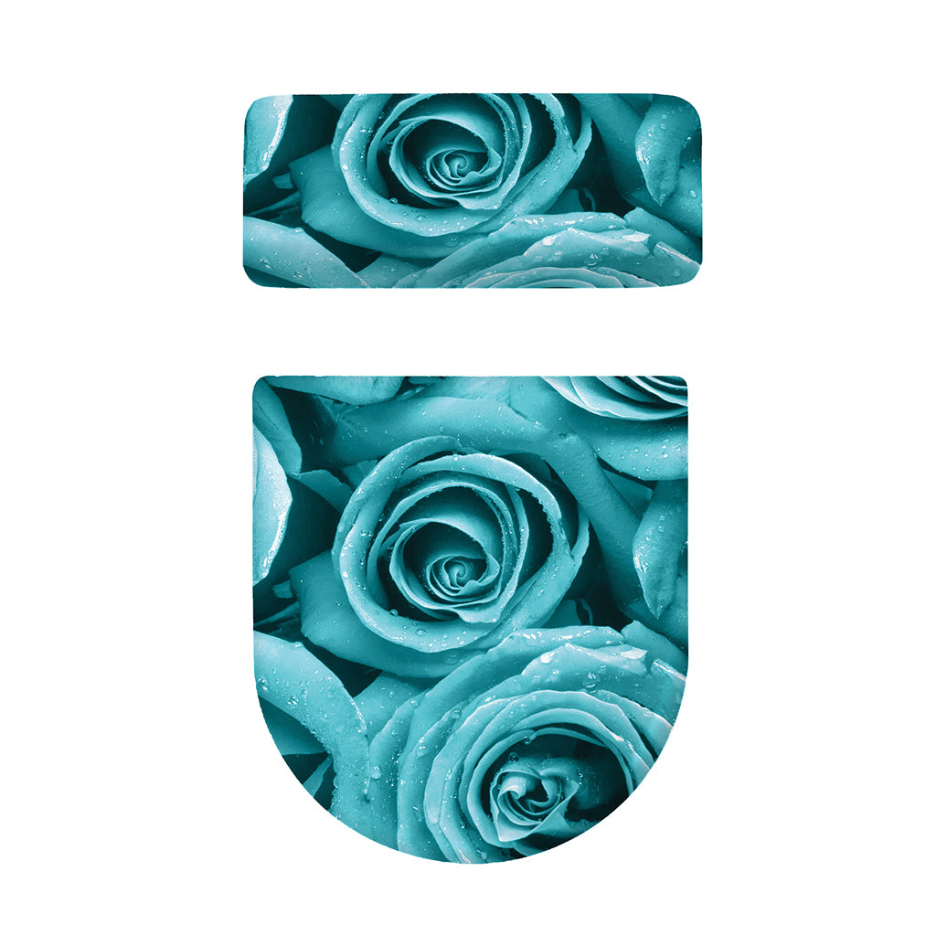Turquoise Rose Flower Print Toilet Lid And Tank Cover Set