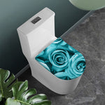 Turquoise Rose Flower Print Toilet Lid Cover