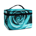 Turquoise Rose Flower Print Travel Makeup Bag