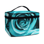 Turquoise Rose Flower Print Travel Makeup Bag