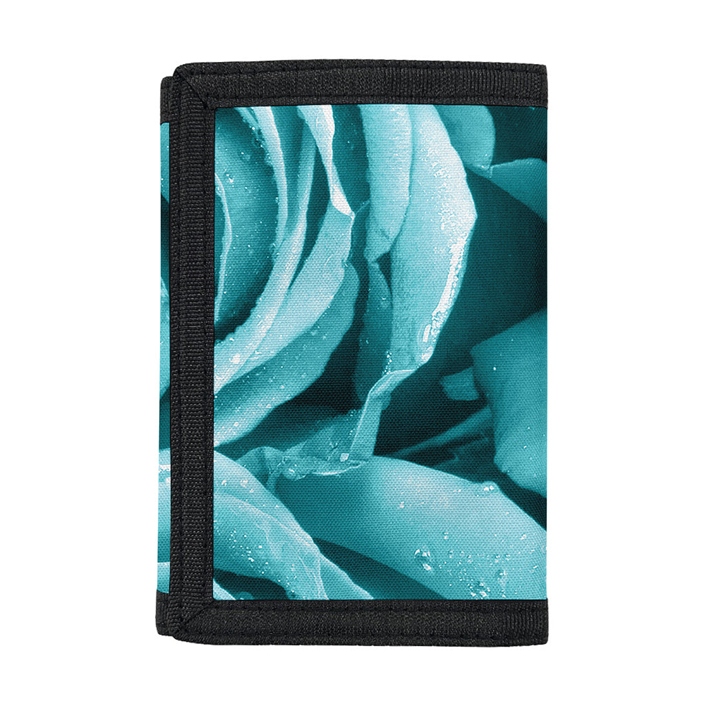 Turquoise Rose Flower Print Trifold Wallet